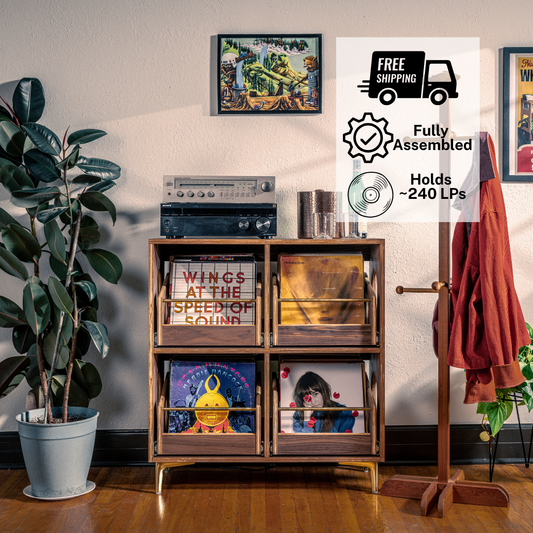 Walnut "Showstopper" Vinyl Record Storage Cabinet with pull-out drawers