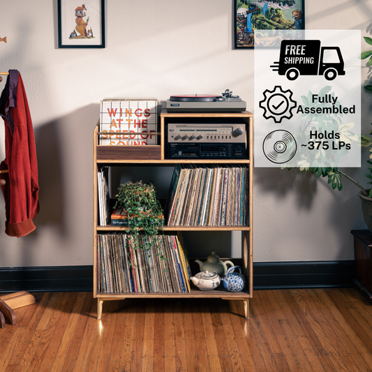 Walnut "Spotlight" Vinyl Record Storage Cabinet