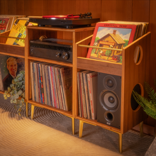 Load image into Gallery viewer, Walnut "Encore" Vinyl Record Turntable Cabinet