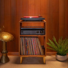 Load image into Gallery viewer, Walnut  "Encore" Vinyl Record Turntable Cabinet