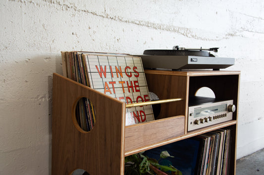 Walnut "A-side" vinyl record cabinet