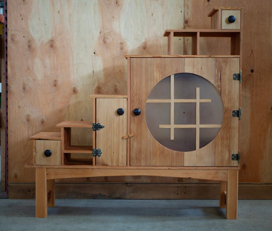 Stepped furniture piece made from reclaimed materials