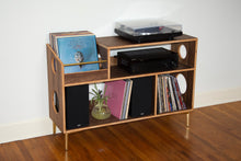 Load image into Gallery viewer, &quot;The Headliner&quot; Walnut Vinyl Record Storage Cabinet
