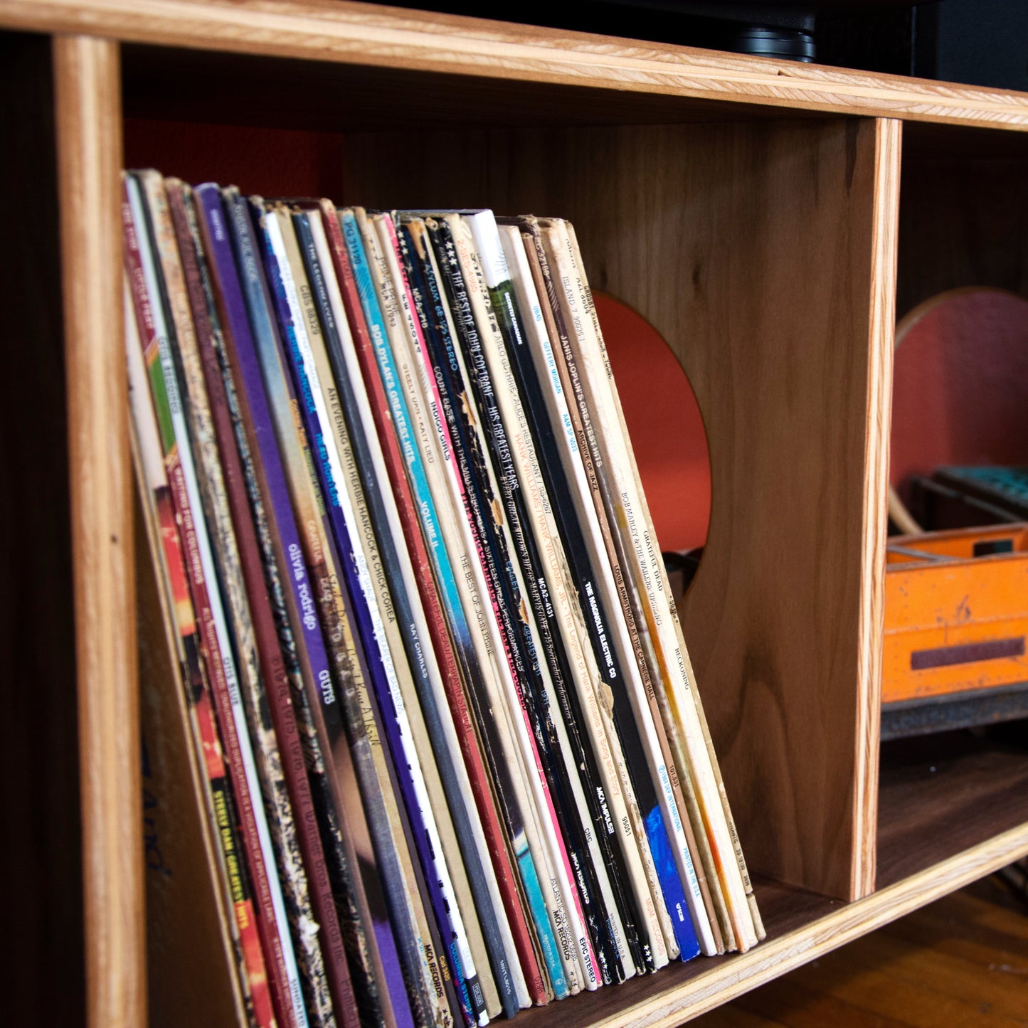 Walnut "B-Side" Vinyl Record Console