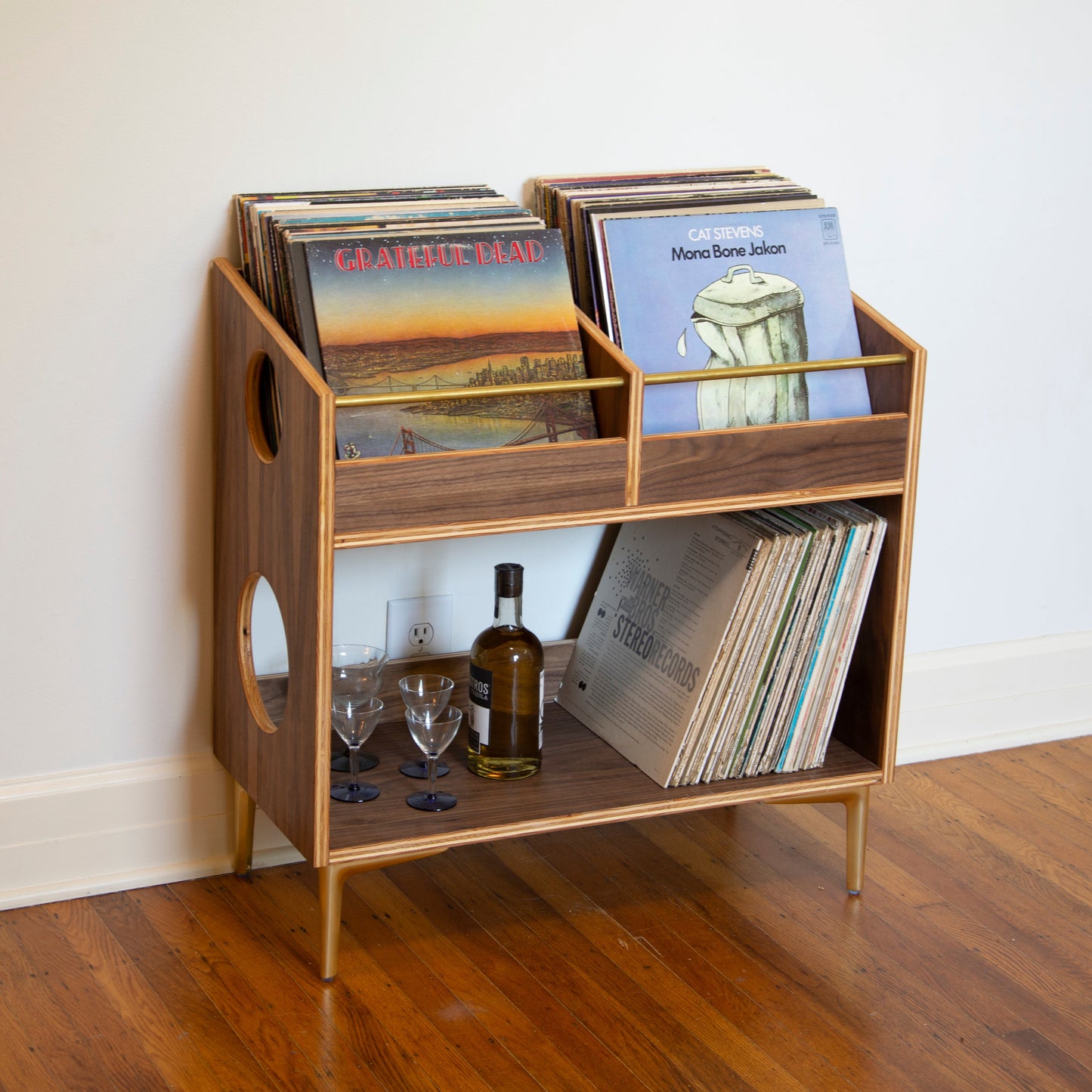 Walnut "Double Sidekick" Vinyl Record Storage Cabinet