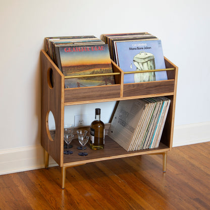 Walnut "Double Sidekick" Vinyl Record Storage Cabinet