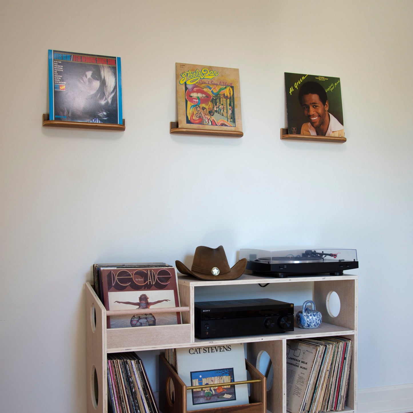 Floating Walnut Vinyl Record Display Shelf