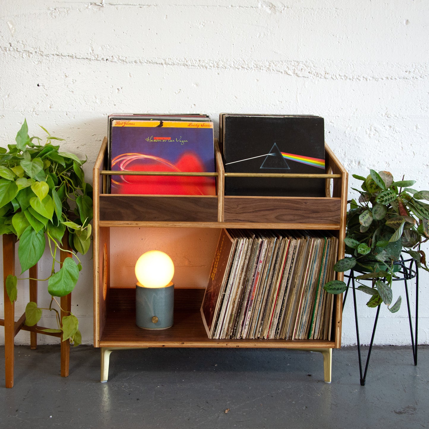 Walnut "Double Sidekick" Vinyl Record Storage Cabinet