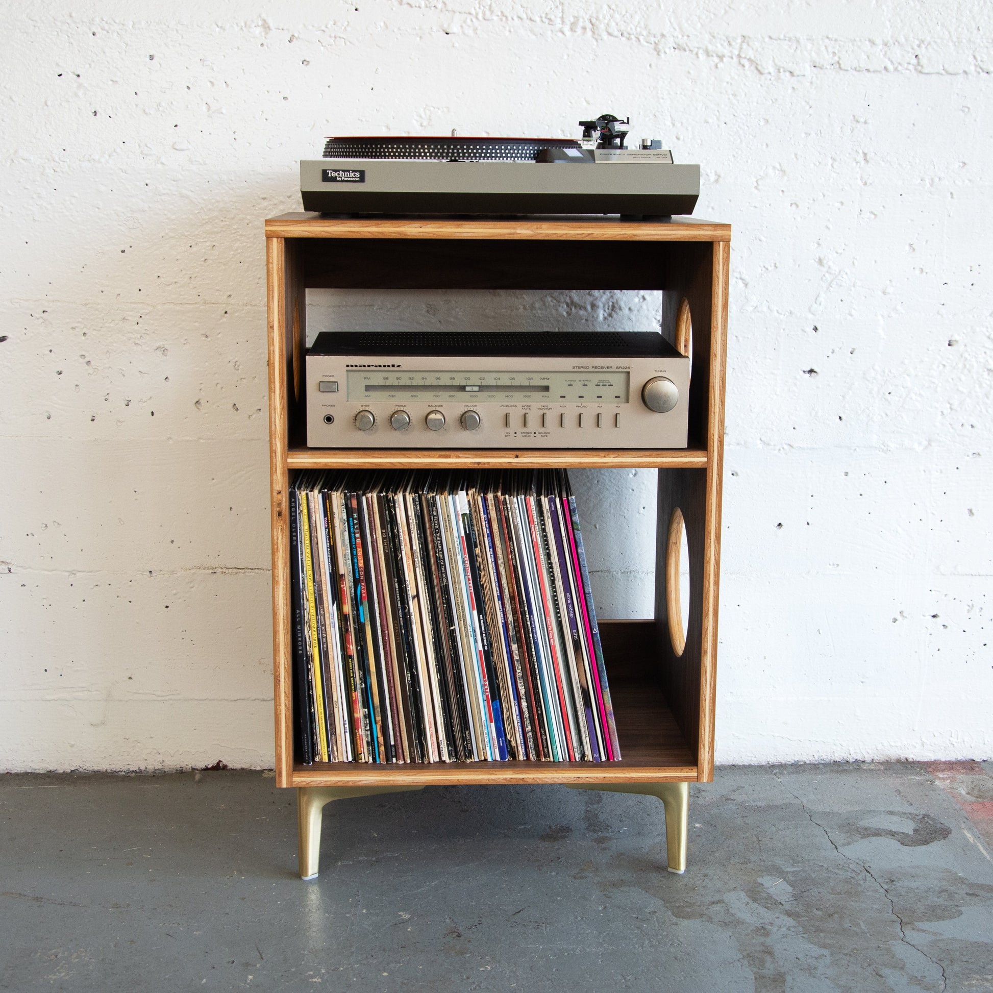 Wooden walnut vinyl record cabinet