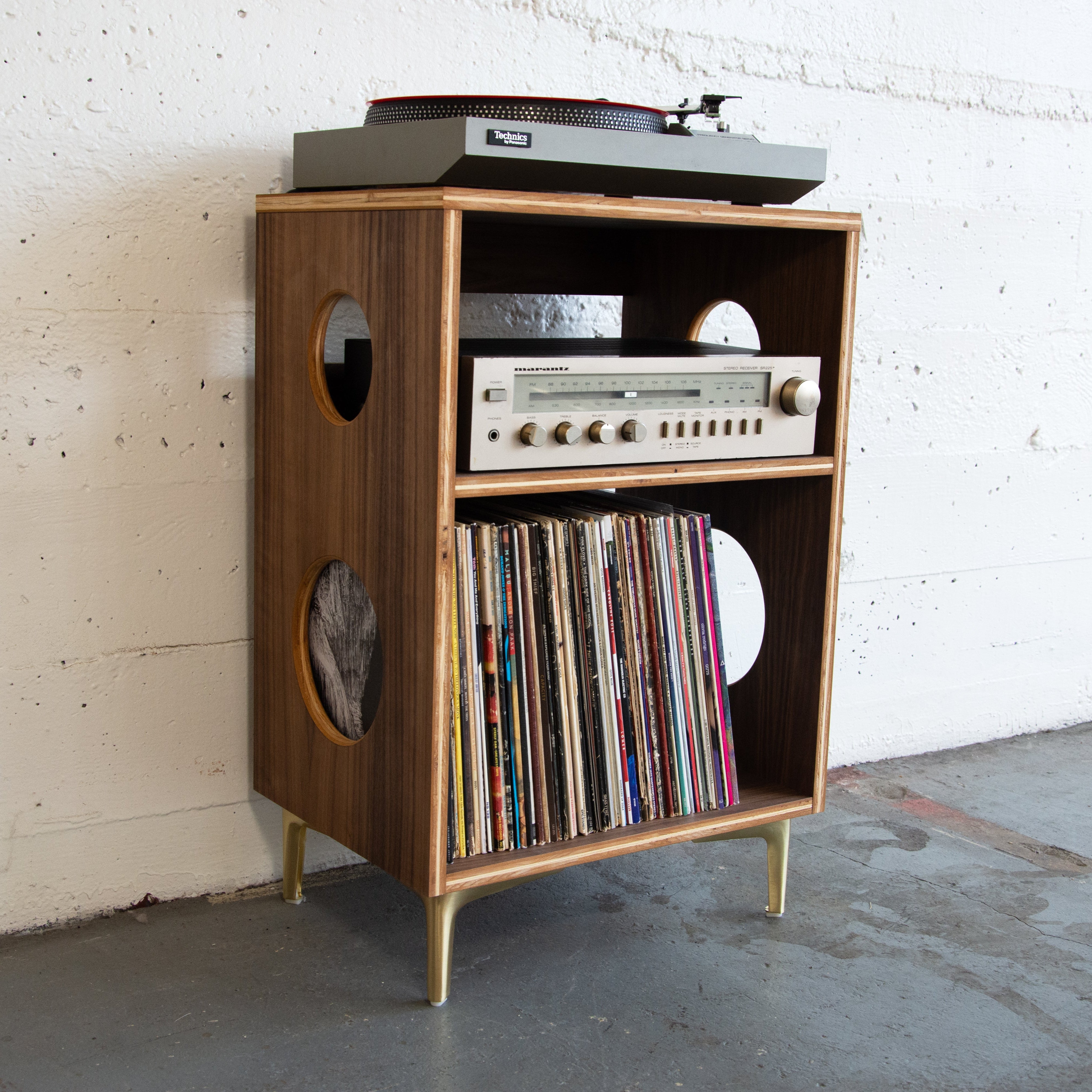 Wooden walnut vinyl record shelf