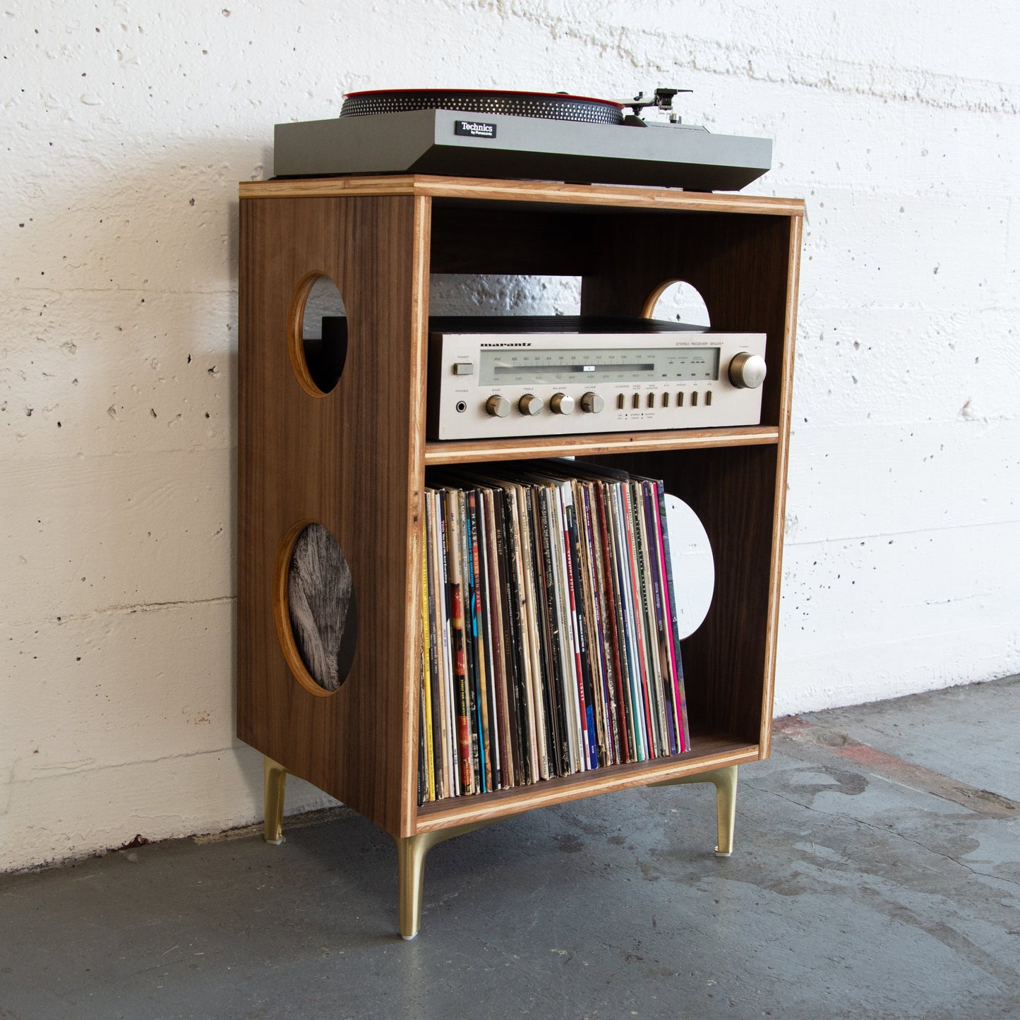 Wooden walnut vinyl record shelf