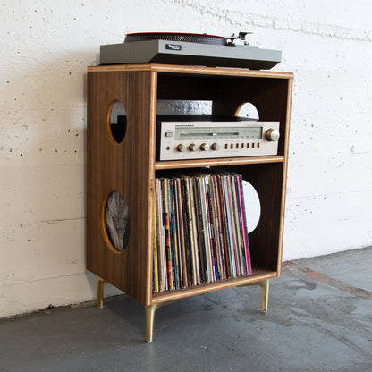 Wooden walnut vinyl record shelf