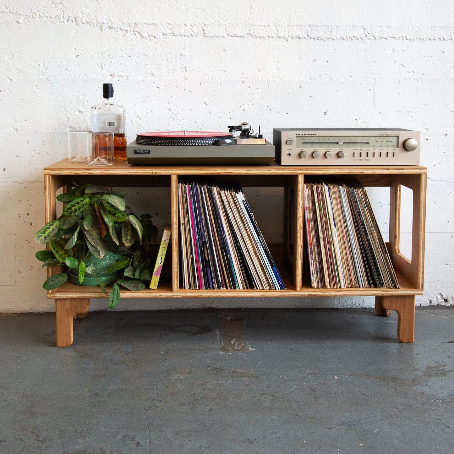 White Oak "B-Side" Vinyl Record Console