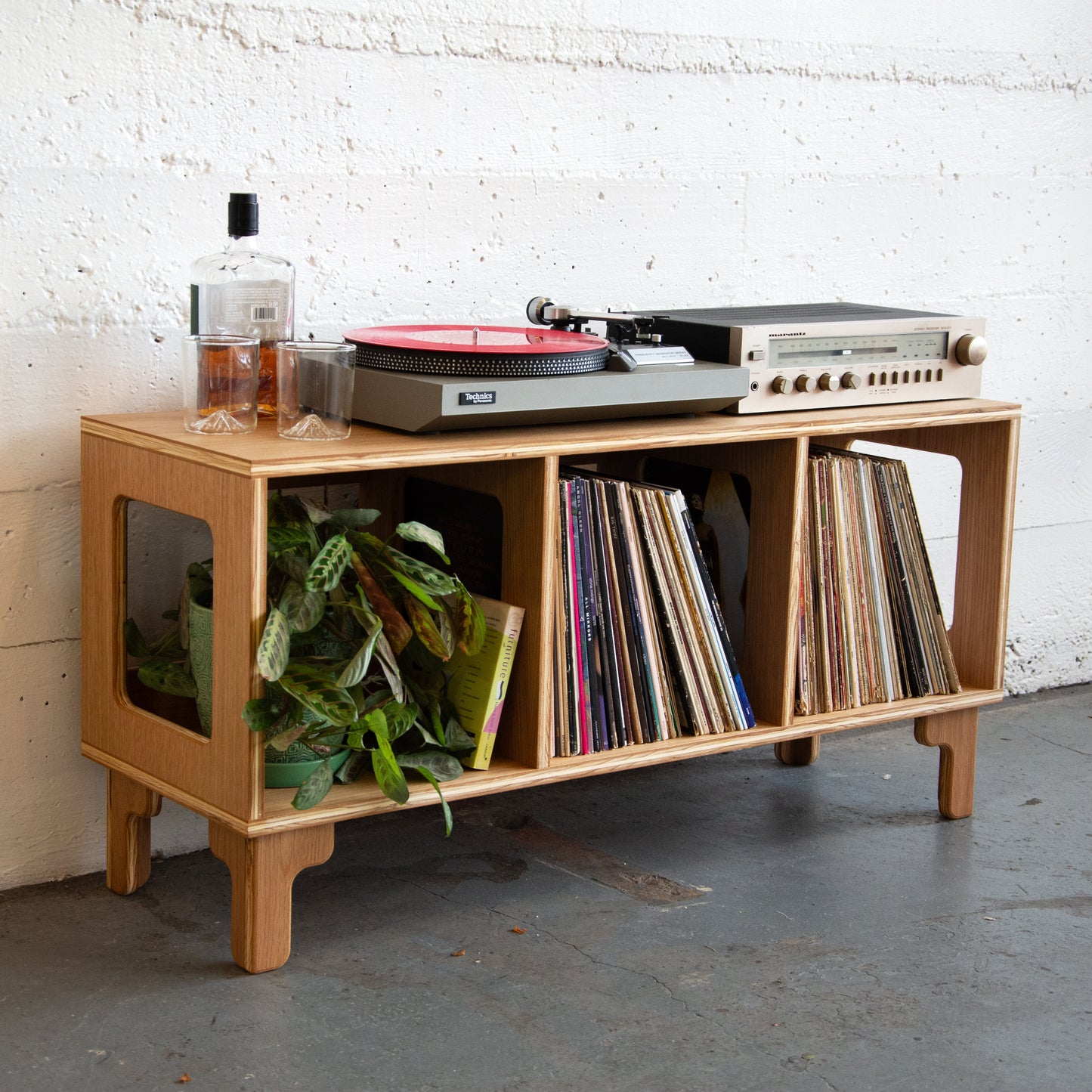 White Oak "B-Side" Vinyl Record Console