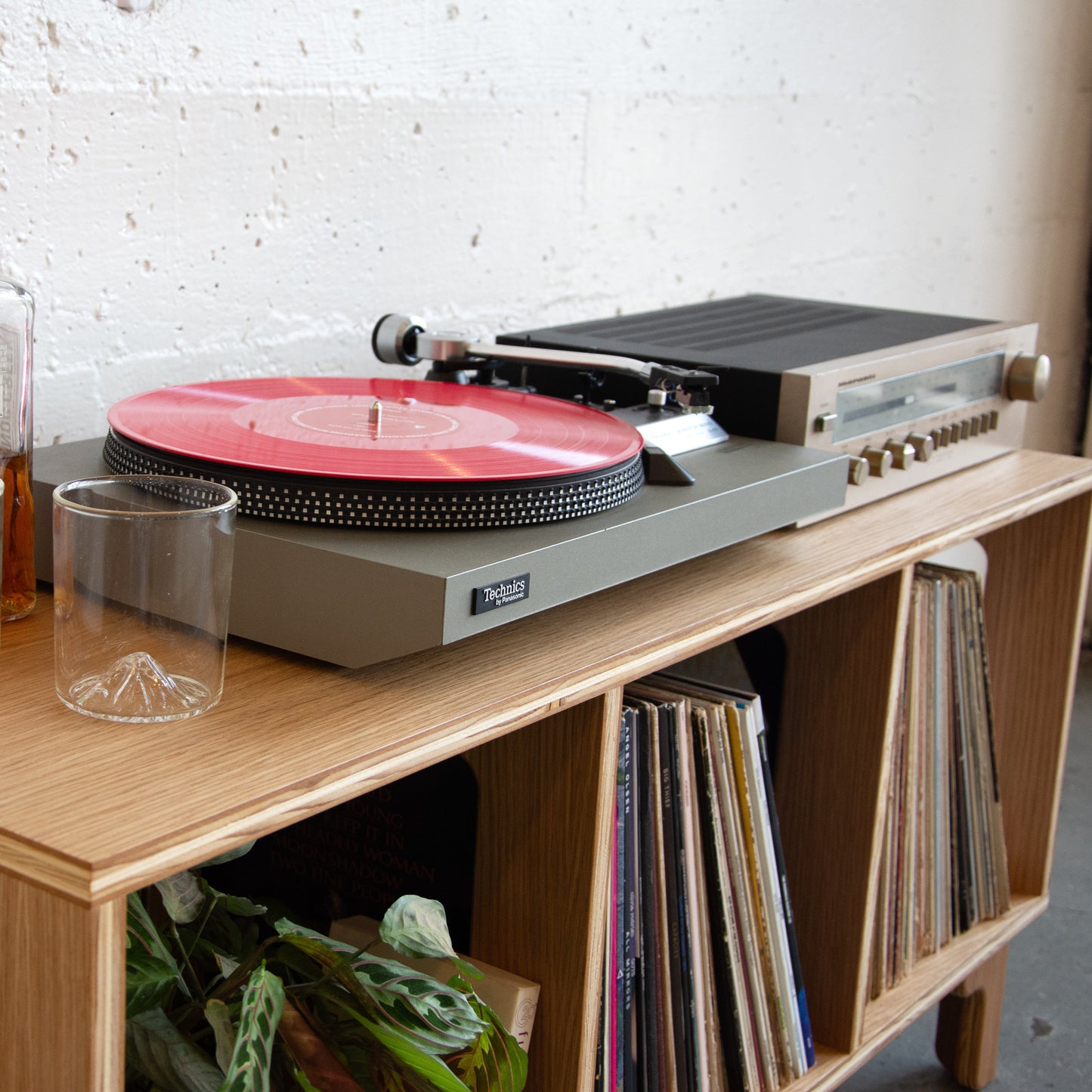 White Oak "B-Side" Vinyl Record Console