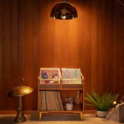 Walnut "Double Sidekick" Vinyl Record Storage Cabinet