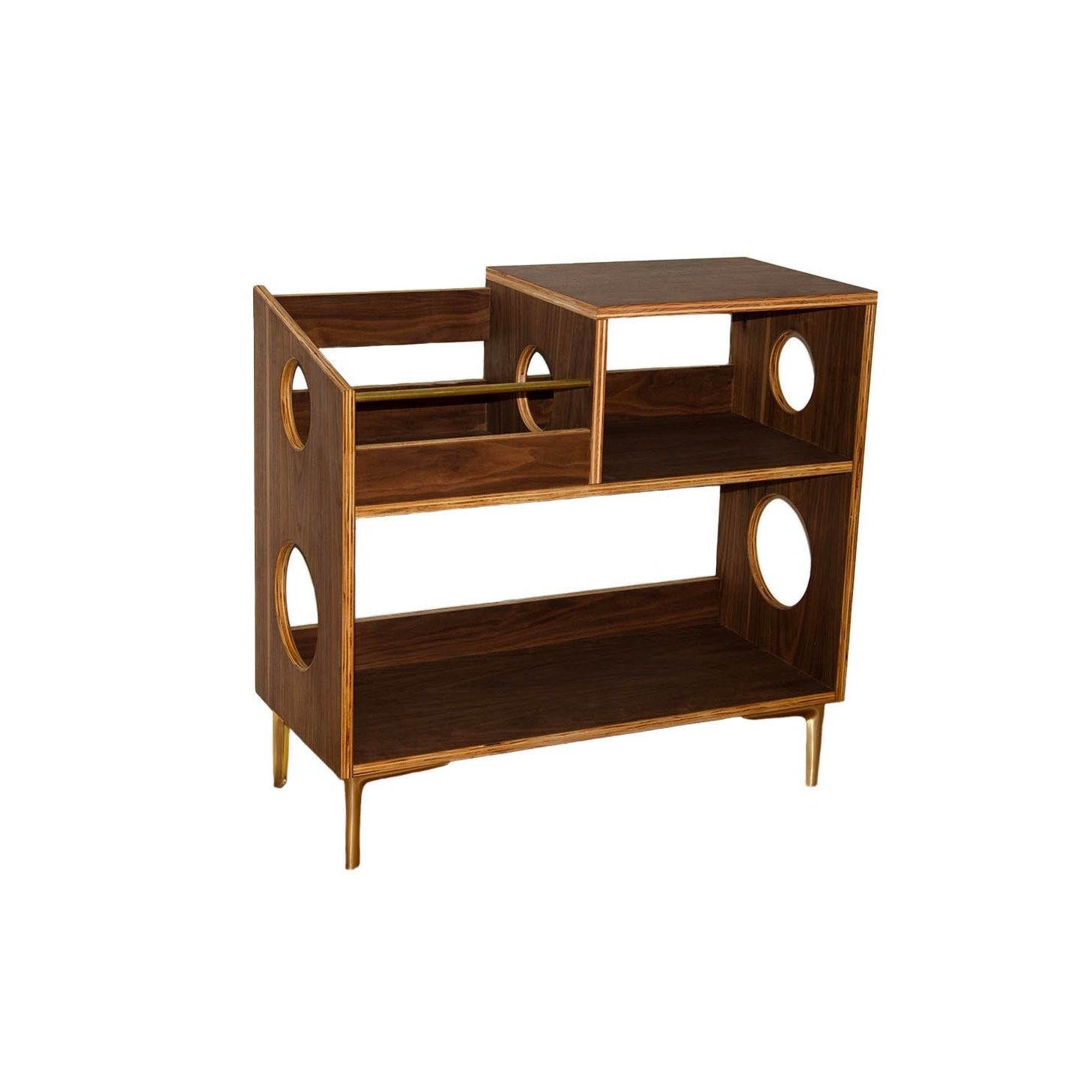 DIYART 3 Tier Large Record Player Stand With Power Outlet, Vinyl Record Storage Table Holds Up To 500 Albums Mid Century Turntable Stand Brown