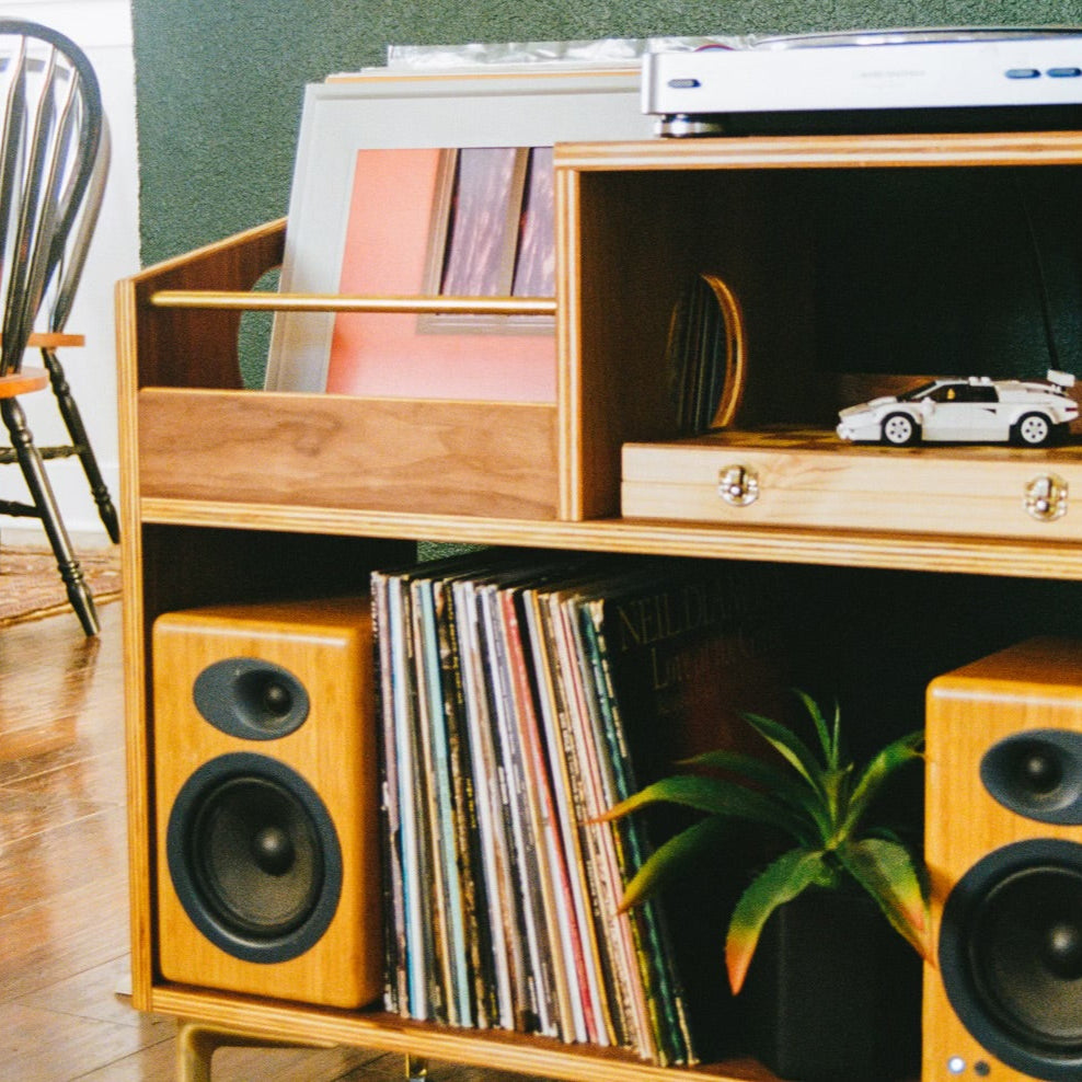 Walnut "A-Side" Vinyl Record Storage Cabinet