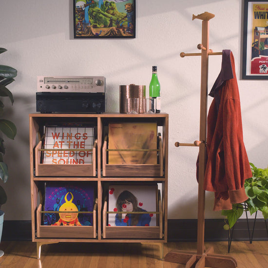 Walnut vinyl cabinet with drawers