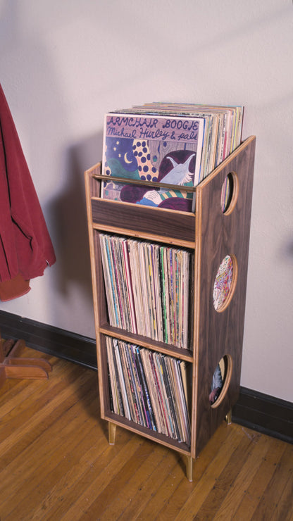 Walnut "Runout" Vinyl Record Storage Cabinet